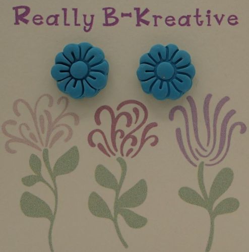 Flower Stud (Daisy 1) Polymer Clay (Med Blue)