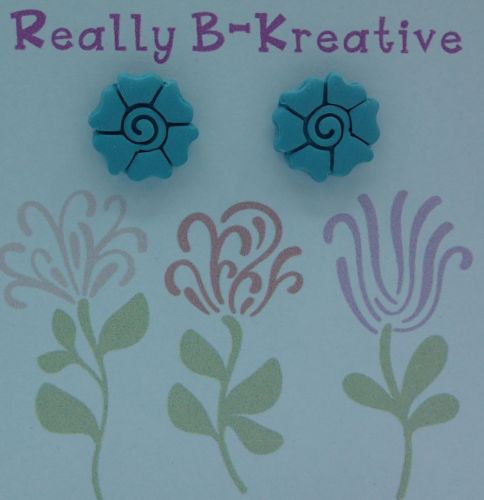 Flower Stud (Wild Rose) Polymer Clay (Teal-blue)