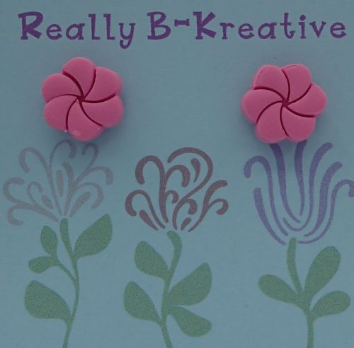 Flower Stud (Hibiscus) Polymer Clay (Pink)