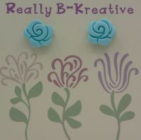 Flower Stud (Rose) - Polymer Clay (very light blue)