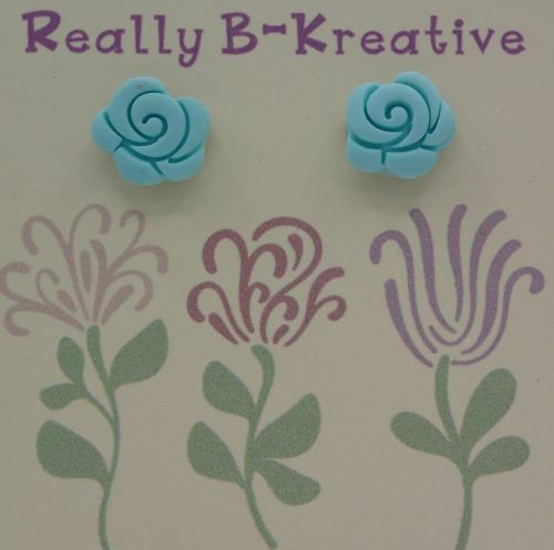 Flower Stud (Rose) - Polymer Clay (very light blue)