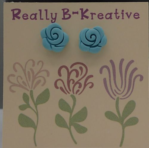 Flower Stud (Rose) Polymer Clay (light blue)