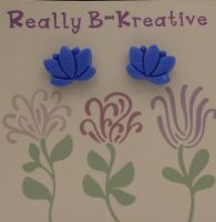 Flower Stud (Lotus) Polymer Clay (Blue)