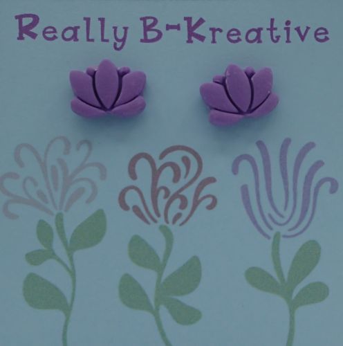 Flower Stud (Lotus) Polymer Clay (Purple)