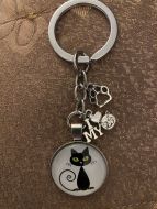 Keychain - Cat Lover Glass Cabochon - Style D
