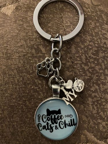 Keychain - Cat Lover Glass Cabochon - Style Q